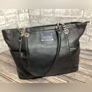 Calvin Klein Women's Bag Black Leather Chain Strap Double Handle Shoulder Soft